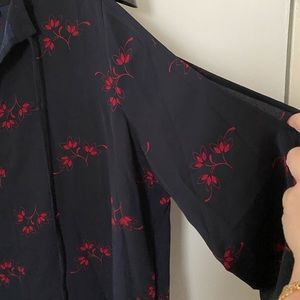 Navy floral blouse Ann Taylor Loft cold shoulder